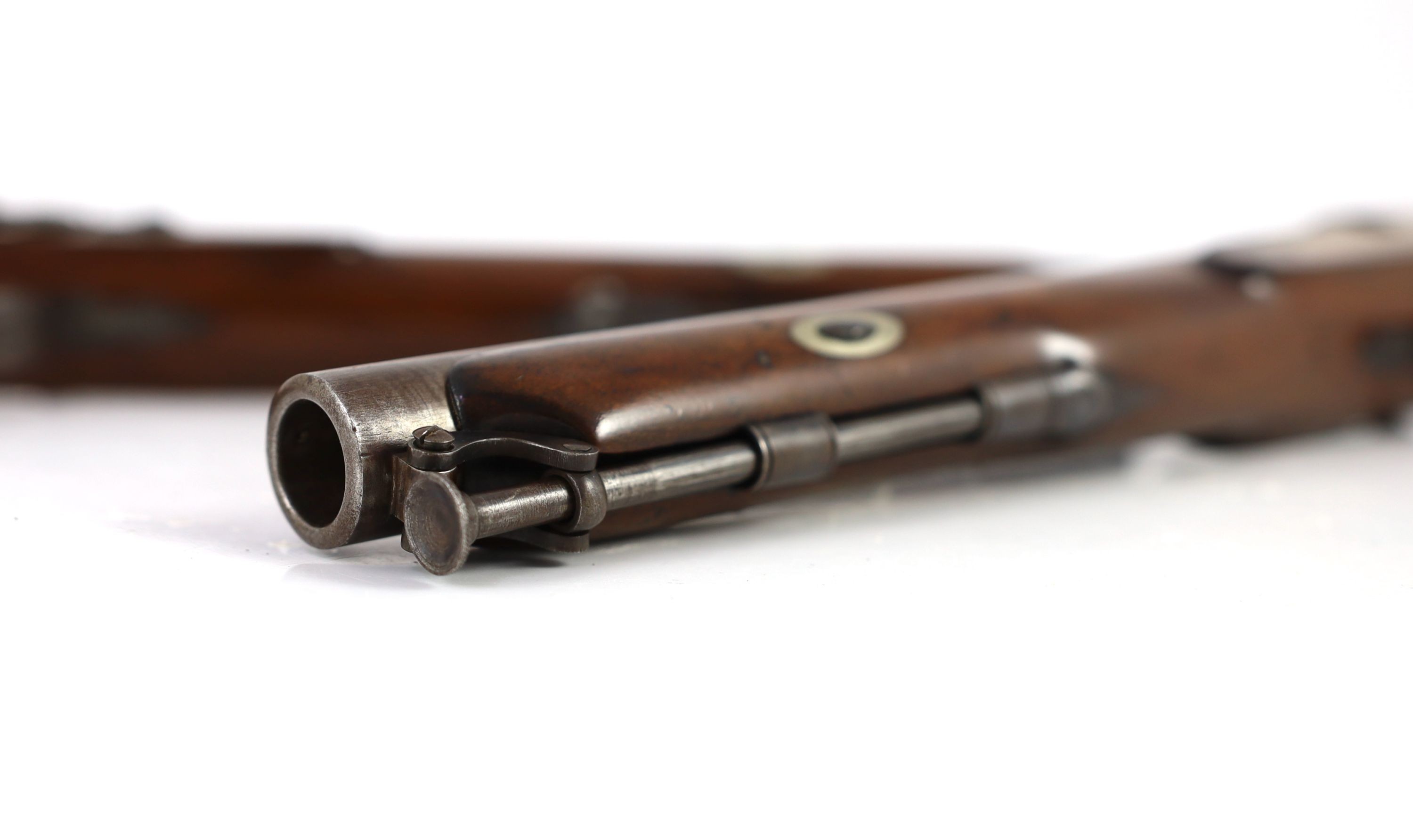 A good cased pair of percussion pistols, by E & W Bond, London, with Arundel and Bramber Corps of Yeomanry Cavalry presentation inscription dated 1839, Pistol length 38cm, hammers damaged